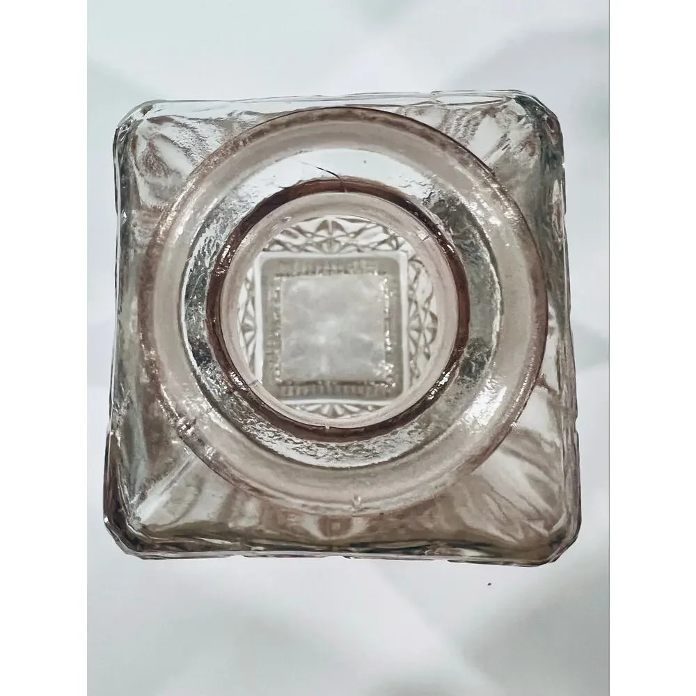 Vintage Mid Century Liquor Decanter.  Diamond Cut Glass, with a Pink Tint.  8”B9